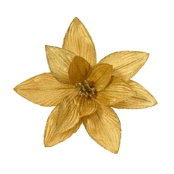 Décoration De Sapin|KAEMINGK Grande Poinsettia de Noël sur clip (D30 cm) Velours Or