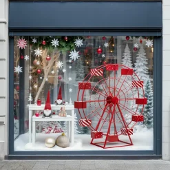 Personnage, Objet Grand Format|Déco Et Objet De Noël|JJA Grande roue en métal Géante (H170 cm) Fête foraine Rouge