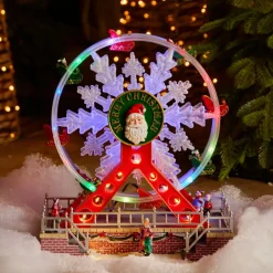 Village De Noël Lumineux|KAEMINGK Grande roue lumineuse et musicale Merry Christmas