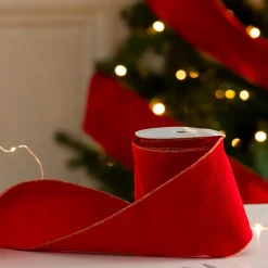 Guirlande De Sapin|JJA Guirlande de Noël ruban (500 cm) Velours Rouge