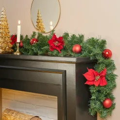 Sapin Grande Taille|Guirlande En Sapin Artificiel|Feeric Lights & Christmas Guirlande de sapin (200 cm) Poinsettia luxe Rouge