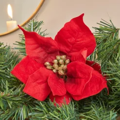 Sapin Grande Taille|Guirlande En Sapin Artificiel|Feeric Lights & Christmas Guirlande de sapin (200 cm) Poinsettia luxe Rouge