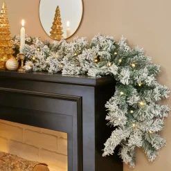 Sapin Grande Taille|Guirlande En Sapin Artificiel|EMINZA Guirlande de sapin lumineuse (300 cm - D25) Royal Vert enneigé et Blanc chaud Sapin enneigé lumineux