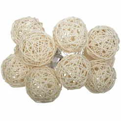 Guirlande Et Déco Lumineuse|ATMOSPHERA Guirlande lumineuse déco à piles 10 boules 1,65 m Rotin Beige