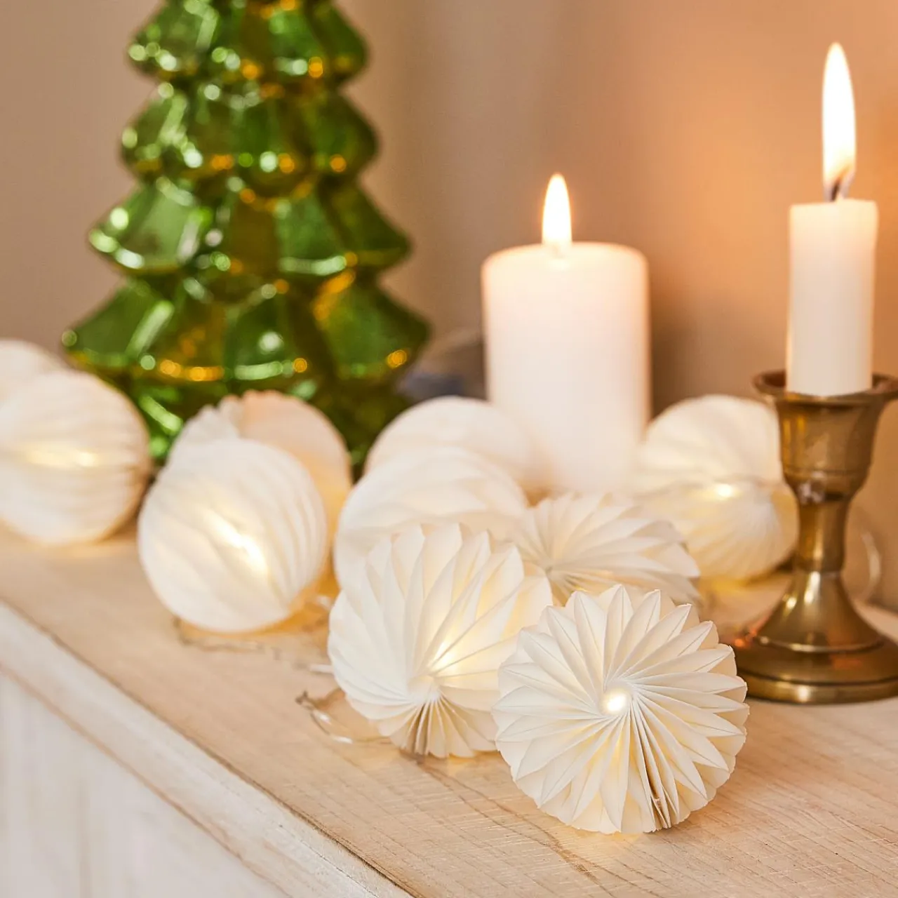 Guirlande Déco|KAEMINGK Guirlande lumineuse sur piles 2,25 m 10 LED Lanterne papier magnetique Blanc chaud