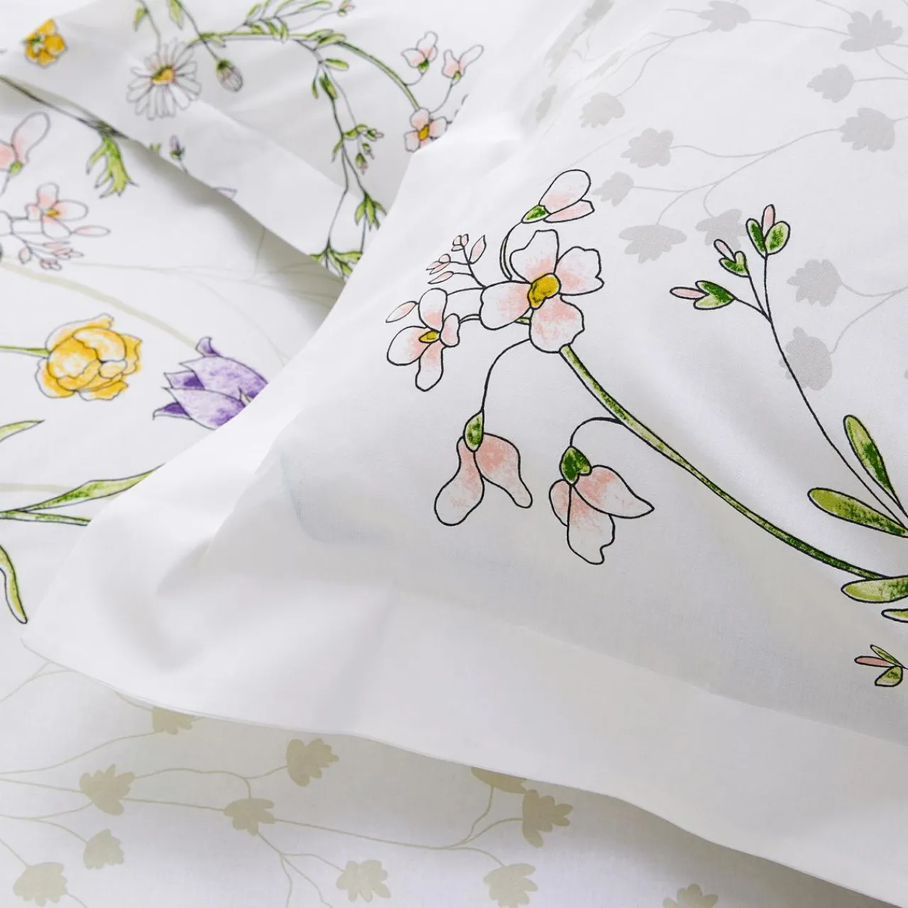 Housse De Couette|TRADILINGE Housse de couette coton (260 x 240 cm) Foliflora he Blanc