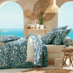 Housse De Couette|TRADI LINGE Housse de couette coton lavé (200 x 200 cm) Serena e Bleu