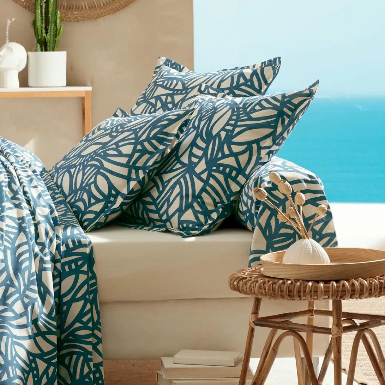 Housse De Couette|TRADI LINGE Housse de couette coton lavé (200 x 200 cm) Serena e Bleu