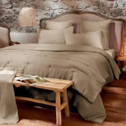 Housse De Couette|EMINZA Housse de couette coton nid d'abeille (200 x 200 cm) Eva Ficelle