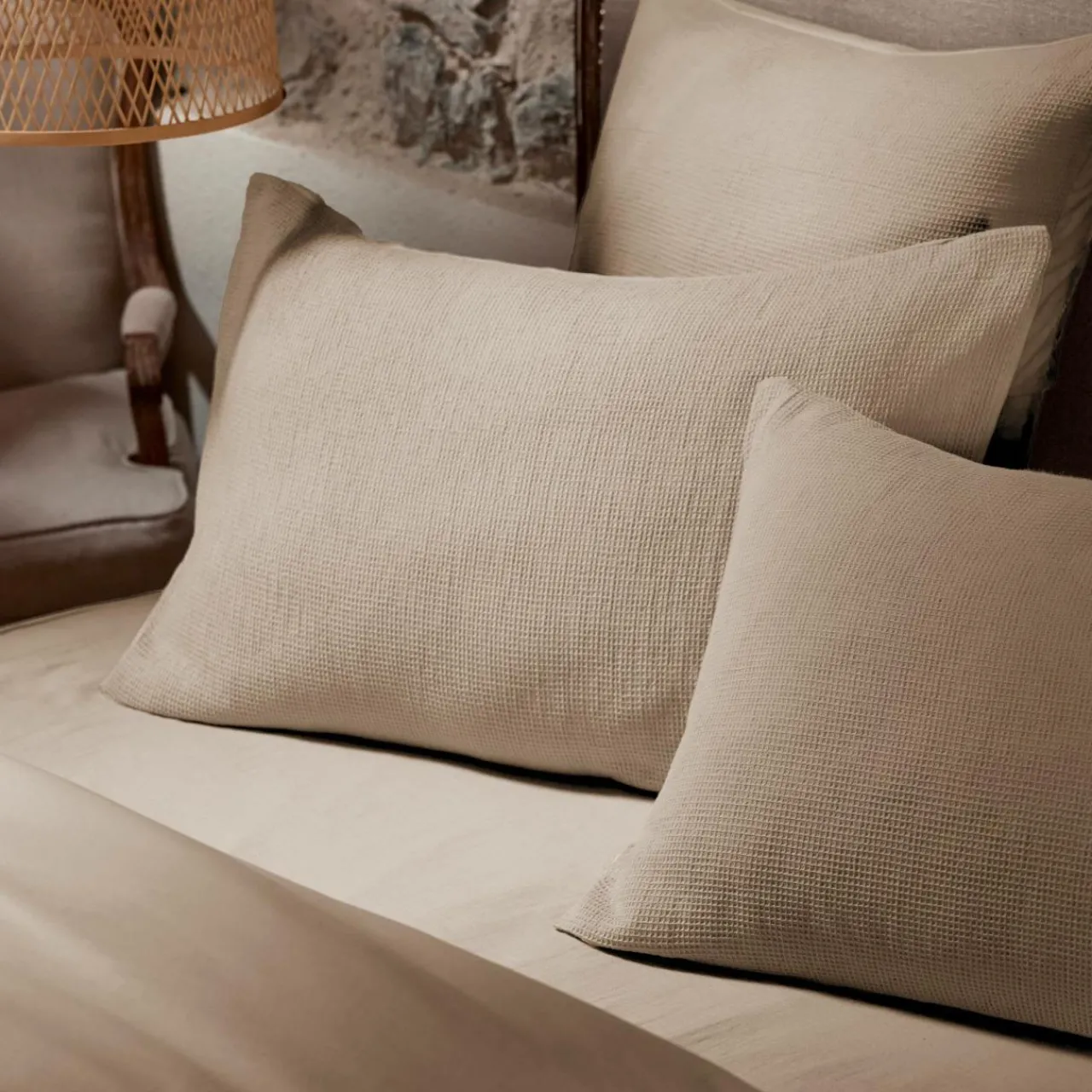 Housse De Couette|EMINZA Housse de couette coton nid d'abeille (240 x 220 cm) Eva Ficelle