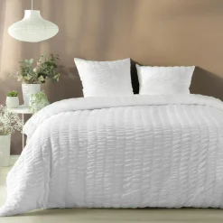 Parure De Lit|Housse De Couette|douceur d'intu017drieur Housse de couette et deux taies microfibre plissée (240 x 220 cm) Plissia he Blanc