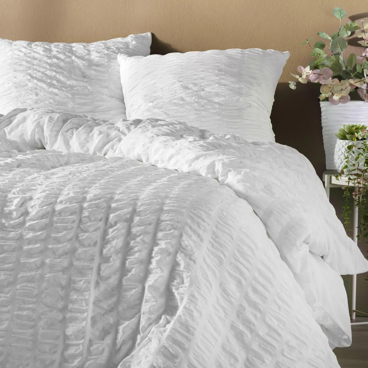 Parure De Lit|Housse De Couette|douceur d'intu017drieur Housse de couette et deux taies microfibre plissée (240 x 220 cm) Plissia he Blanc