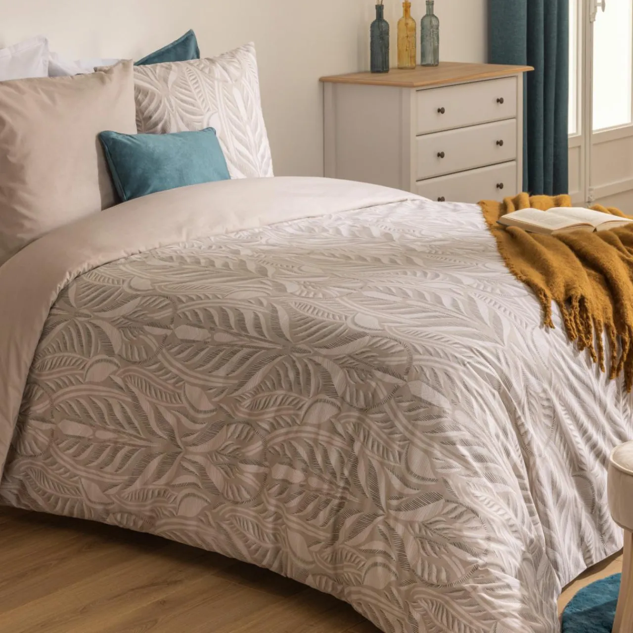 Parure De Lit|Housse De Couette|ATMOSPHERA Housse de couette et deux taies coton (240 x 220 cm) Nalh Beige