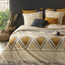 Parure De Lit|Housse De Couette|ATMOSPHERA Housse de couette et deux taies coton (240 x 220 cm) Ray kilim Jaune ocre
