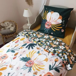 Linge De Lit Enfant|Linge De Lit Enfant|L'EFFET PAPILLON Housse de couette et deux taies enfant coton (200 x 200 cm) Champetre Multicolore