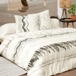 Parure De Lit|Housse De Couette|L'EFFET PAPILLON Housse de couette et deux taies coton (200 x 200 cm) Berbère e Noir