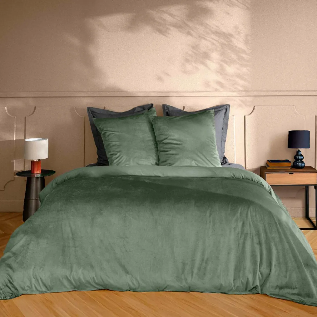 Parure De Lit|Housse De Couette|douceur d'intu017drieur Housse de couette et deux taies d'oreiller velours (240 x 220 cm) Velina cèdre Vert