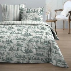 Parure De Lit|Housse De Couette|STOF Housse de couette et deux taies coton (240 x 220 cm) Angelique e Bleu