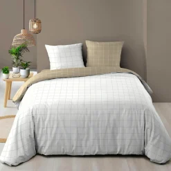 Parure De Lit|Housse De Couette|douceur d'intu017drieur Housse de couette et deux taies d'oreiller en coton (200 x 200 cm) Cadria Blanc