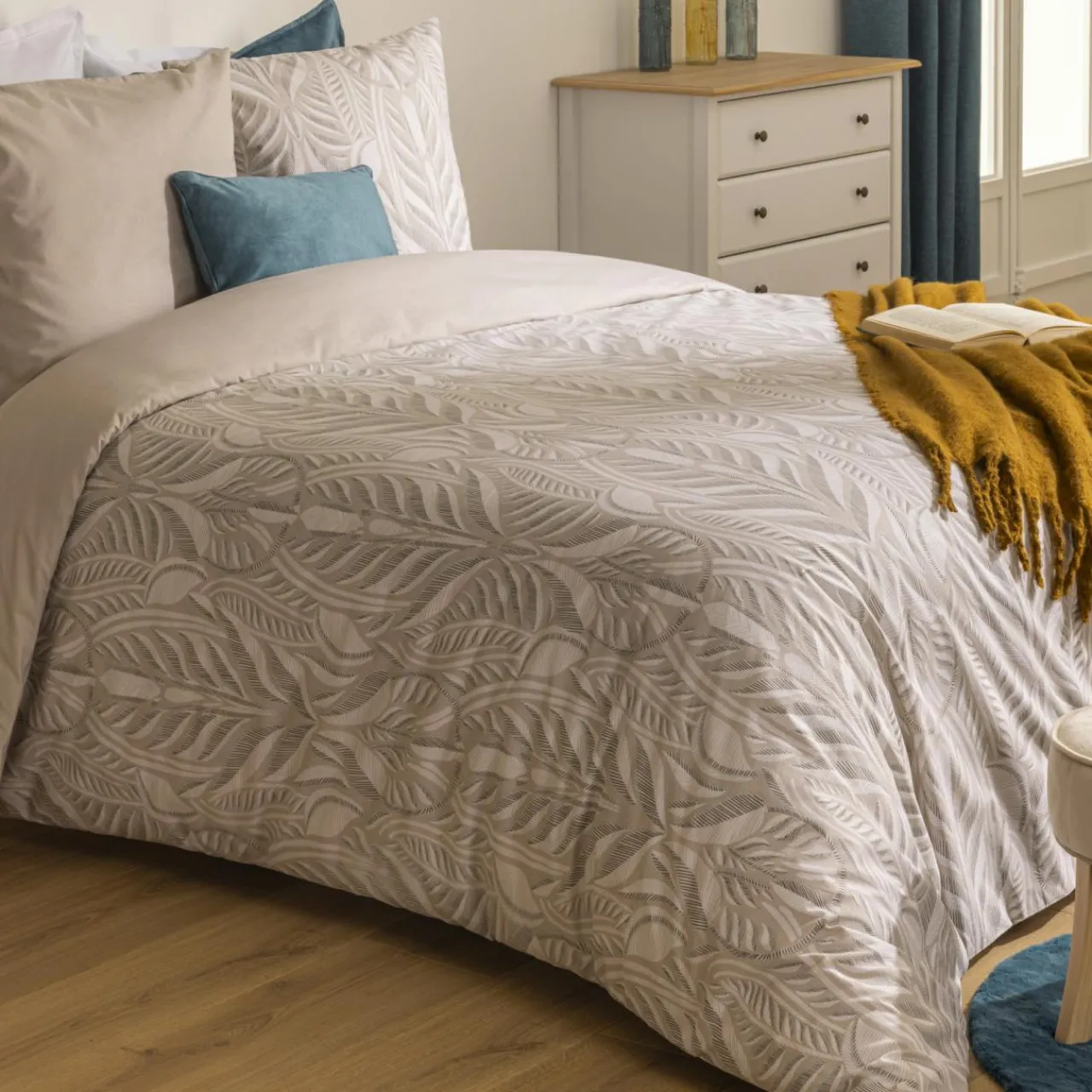 Parure De Lit|Housse De Couette|ATMOSPHERA Housse de couette et deux taies coton (260 x 240 cm) Nalh Beige