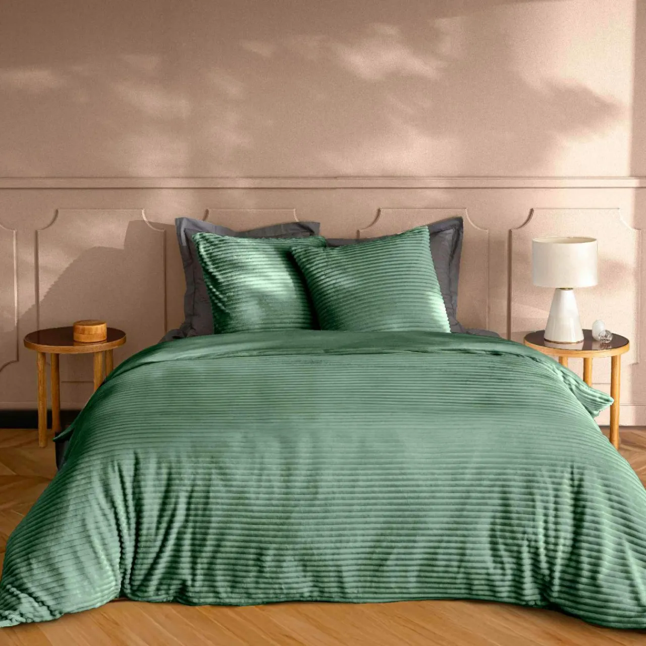 Parure De Lit|Housse De Couette|douceur d'intu017drieur Housse de couette et deux taies d'oreiller flanelle (240 x 220 cm) Veloutea cédre Vert