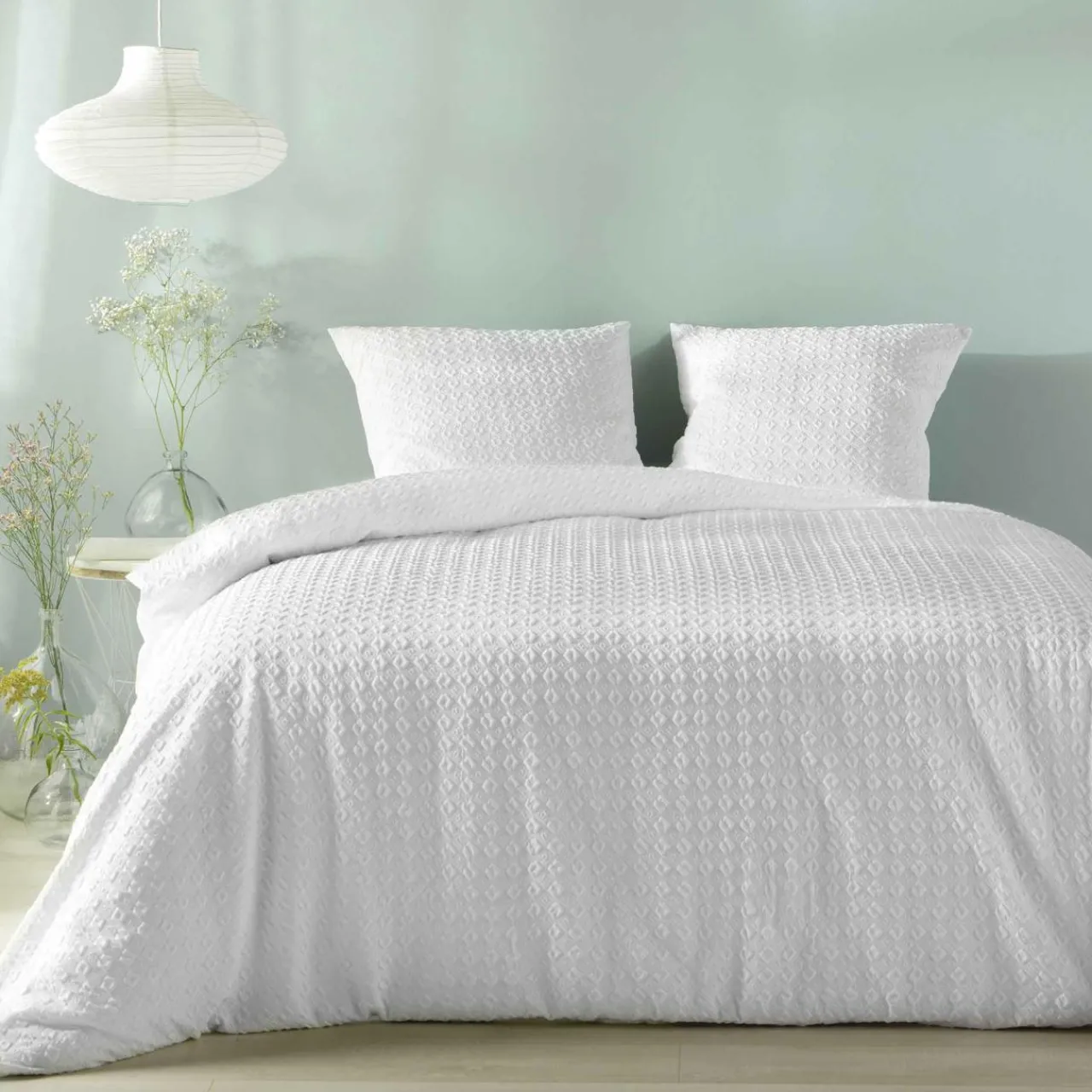 Parure De Lit|Housse De Couette|douceur d'intu017drieur Housse de couette et deux taies microfibre gaufrée (240 x 220 cm) Litéa he Blanc