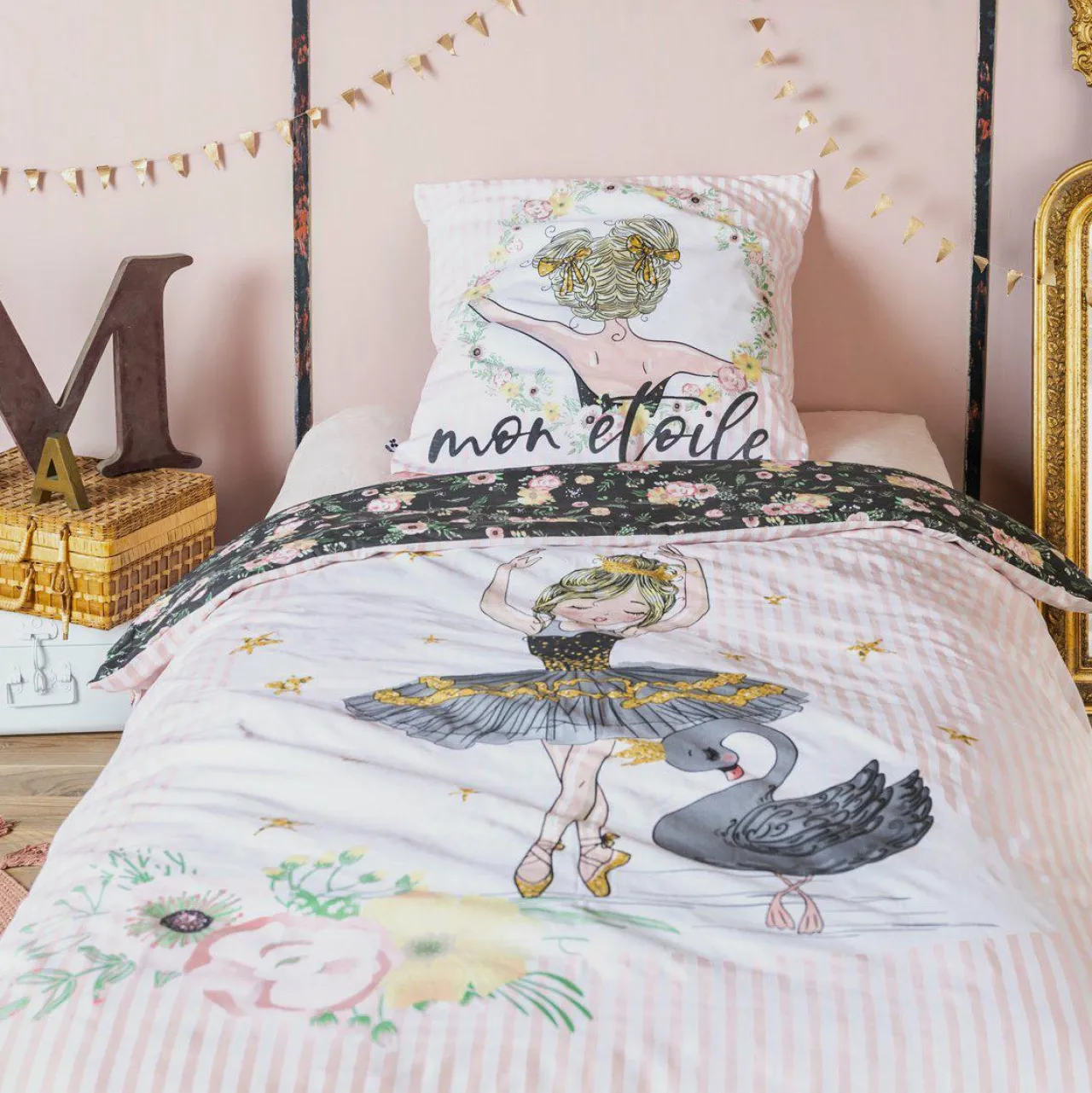 Linge De Lit Enfant|Linge De Lit Enfant|L'EFFET PAPILLON Housse de couette et deux taies enfant coton (200 x 200 cm) Mon étoile Rose