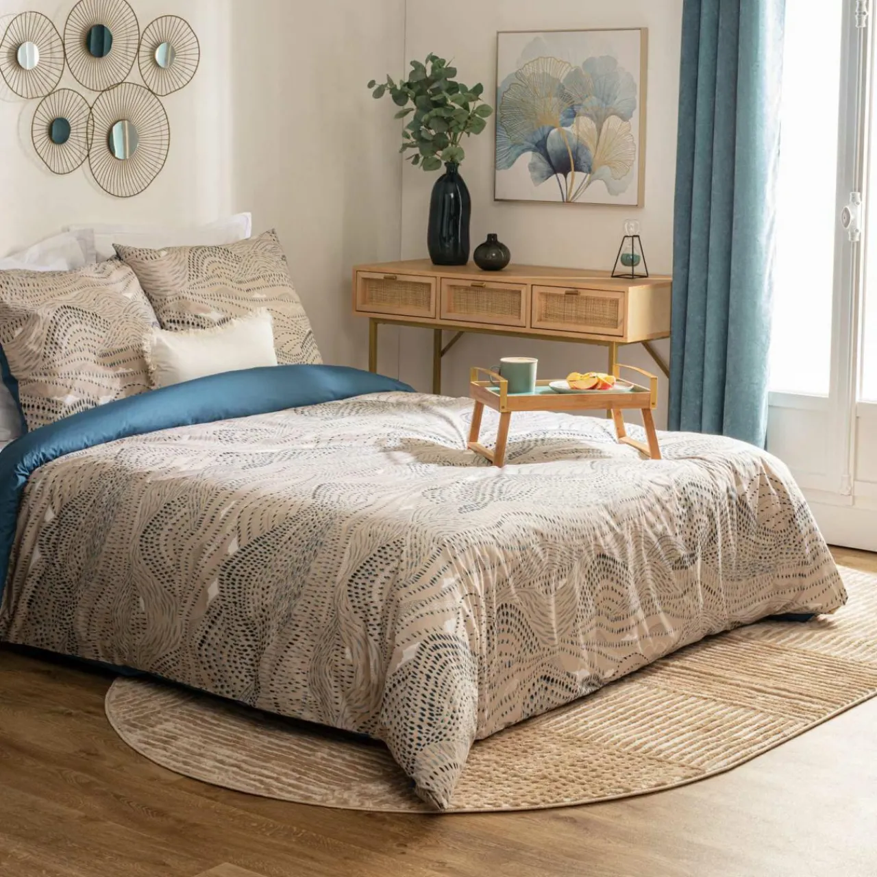 Parure De Lit|Housse De Couette|ATMOSPHERA Housse de couette et deux taies percale de coton (260 x 240 cm) Ilyan Beige