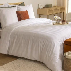 Housse De Couette|Parure De Lit|ATMOSPHERA Housse de couette et deux taies satin de coton (240 x 220 cm) Isadora he Blanc