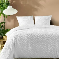 Parure De Lit|Housse De Couette|douceur d'intu017drieur Housse de couette et deux taies microfibre tuftée (240 x 220 cm) Heltie he Blanc