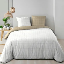 Parure De Lit|Housse De Couette|douceur d'intu017drieur Housse de couette et deux taies d'oreiller en coton (260 x 240 cm) Cadria Blanc