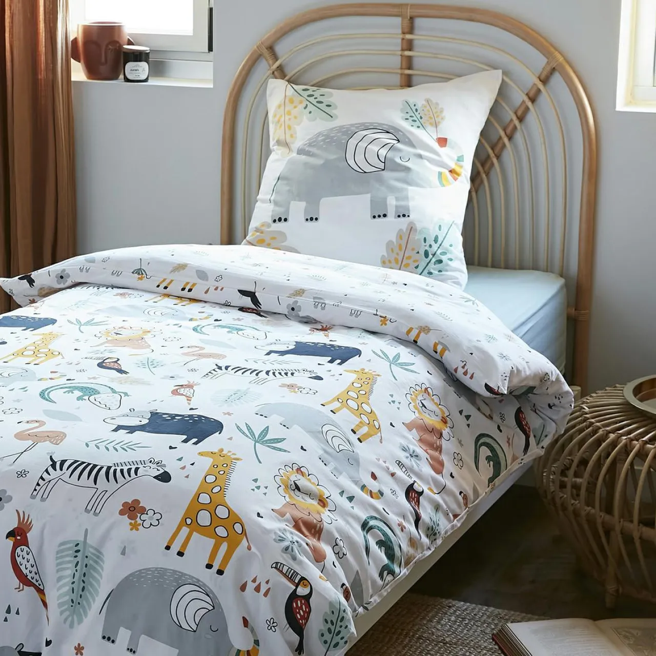 Linge De Lit Enfant|Linge De Lit Enfant|L'effet papillon Housse de couette et deux taies enfant coton (240 x 220 cm) Savane Multicolore