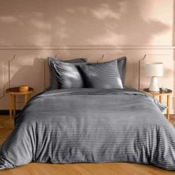 Parure De Lit|Housse De Couette|douceur d'intu017drieur Housse de couette et deux taies d'oreiller flanelle (240 x 220 cm) Veloutea Gris Anthracite