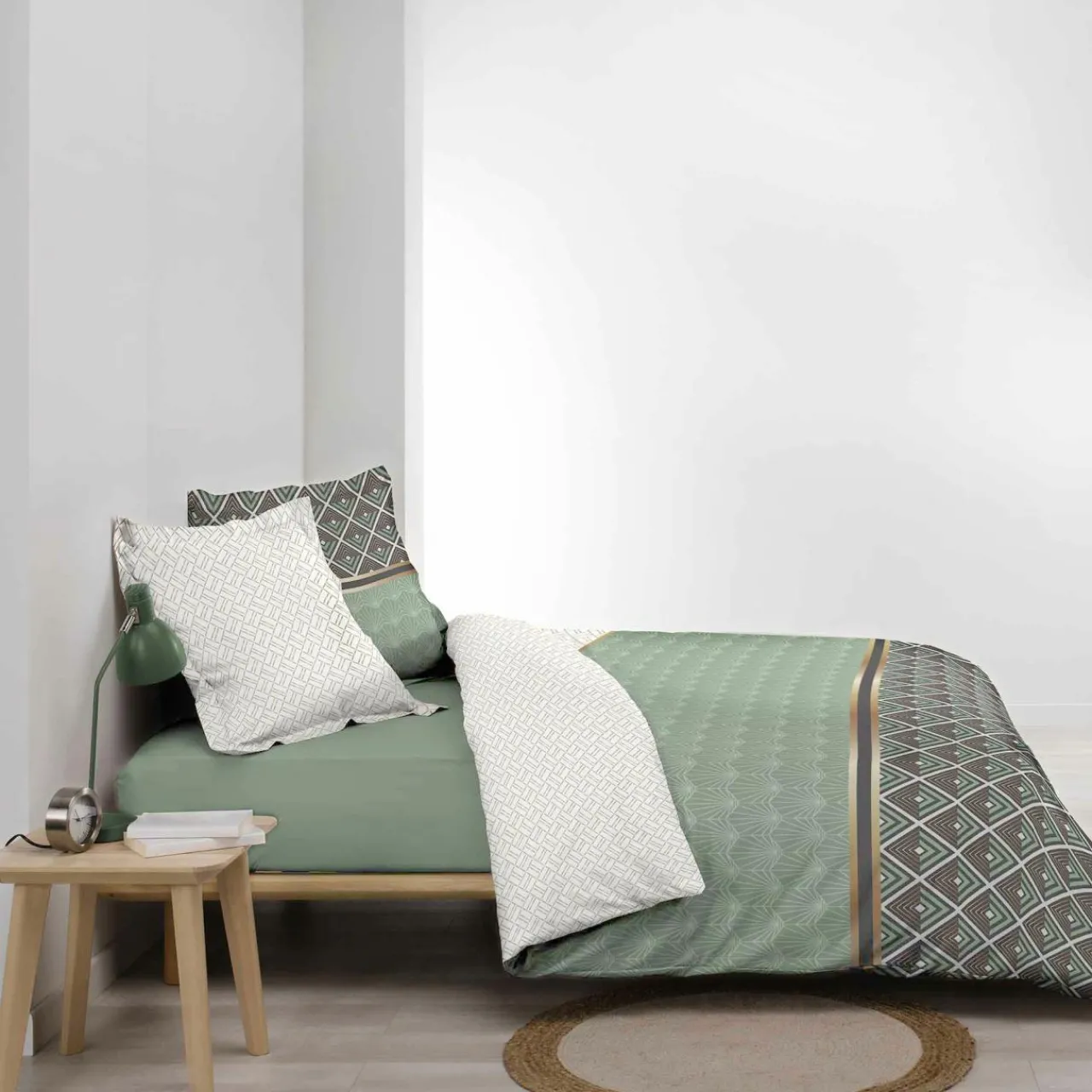 Parure De Lit|Housse De Couette|DOUCEUR D'INTERIEUR Housse de couette et deux taies percale de coton (240 x 220 cm) Belor e Vert