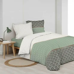 Parure De Lit|Housse De Couette|DOUCEUR D'INTERIEUR Housse de couette et deux taies percale de coton (240 x 220 cm) Belor e Vert