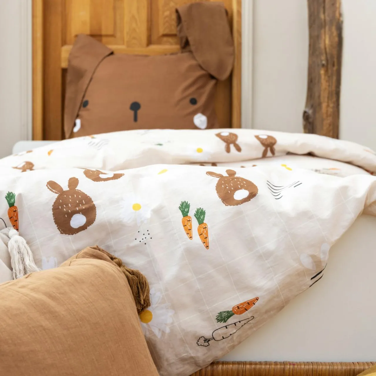 Linge De Lit Enfant|Linge De Lit Enfant|L'EFFET PAPILLON Housse de couette et deux taies enfant coton (240 x 220 cm) Pompon Marron