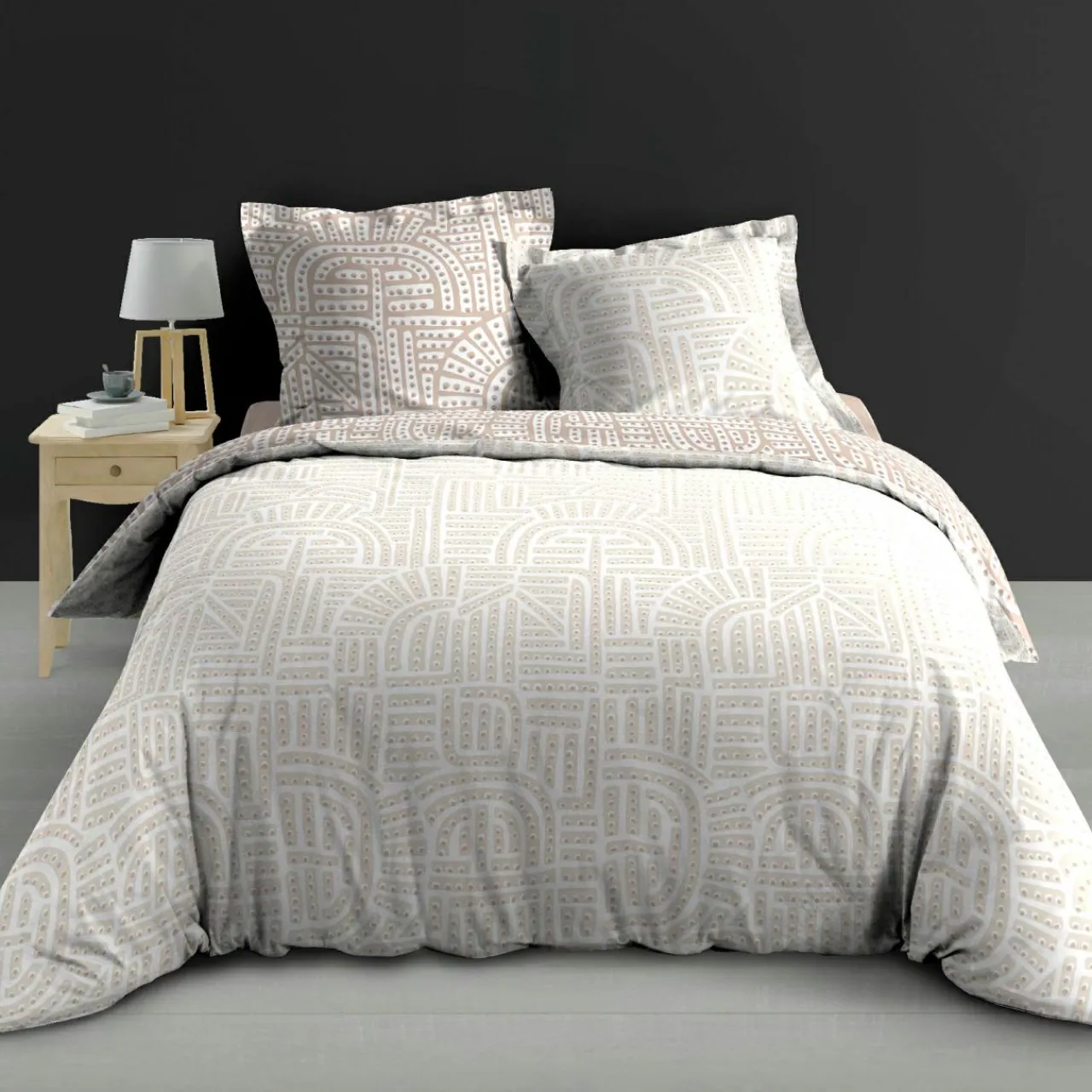 Parure De Lit|Housse De Couette|douceur d'intu017drieur Housse de couette et deux taies d'oreiller percale de coton (260 x 240 cm) Eliot Beige