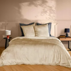 Parure De Lit|Housse De Couette|douceur d'intu017drieur Housse de couette et deux taies d'oreiller velours (240 x 220 cm) Velina sable Beige