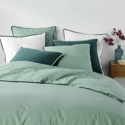 Parure De Lit|Housse De Couette|DOUCEUR D'INTERIEUR Housse de couette et deux taies coton lavé (260 x 240 cm) Linette Vert sauge