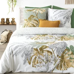 Parure De Lit|Housse De Couette|ATMOSPHERA Housse de couette et deux taies coton (240 x 220 cm) Monstera Multicolore