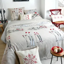 Parure De Lit|STOF Housse de couette et deux taies d'oreiller en coton (260 x 240 cm) Alpes Ecru