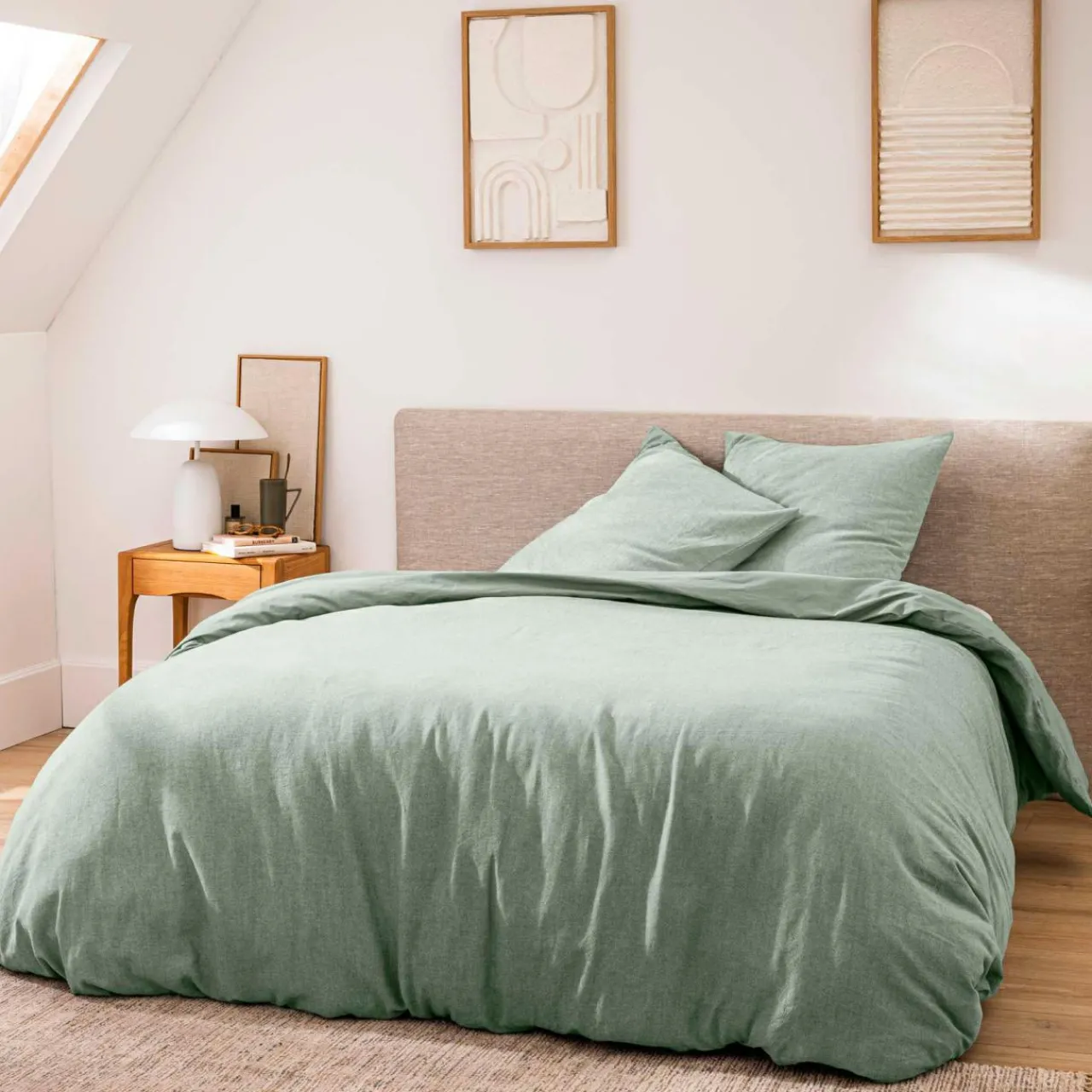 Parure De Lit|Housse De Couette|douceur d'intu017drieur Housse de couette et deux taies d'oreiller coton (240 x 220 cm) Meline Vert sauge