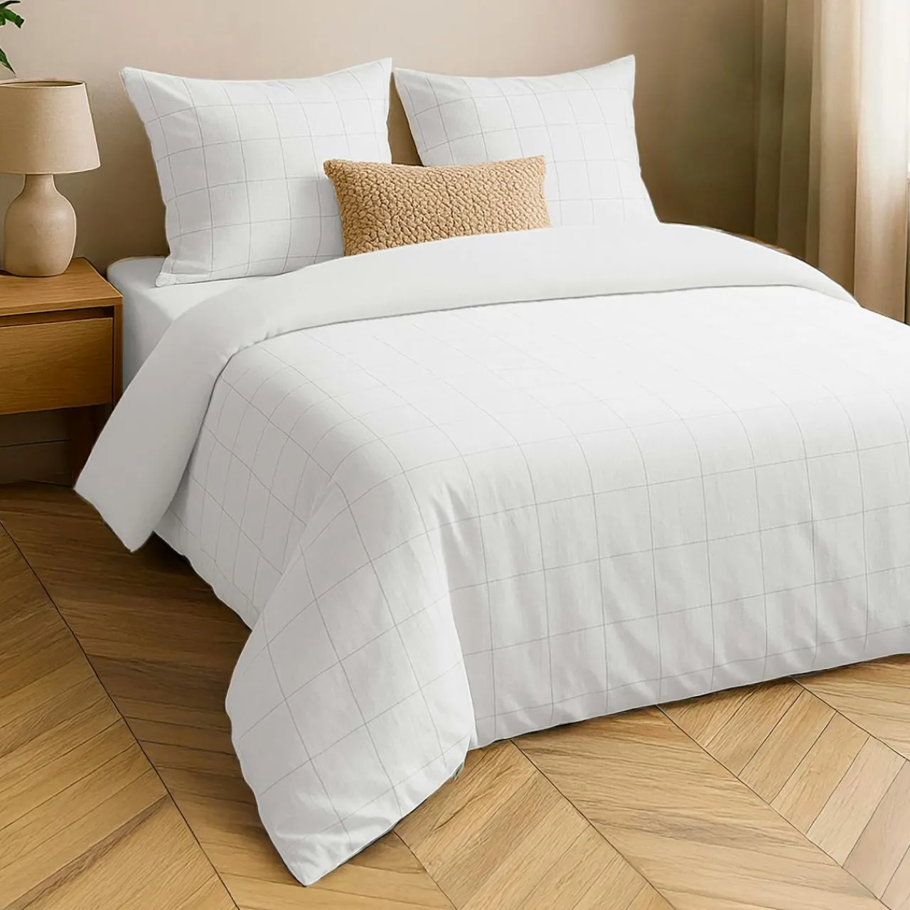 Parure De Lit|Housse De Couette|douceur d'intu017drieur Housse de couette et deux taies d'oreiller coton lavé (260 x 240 cm) Linella Blanc