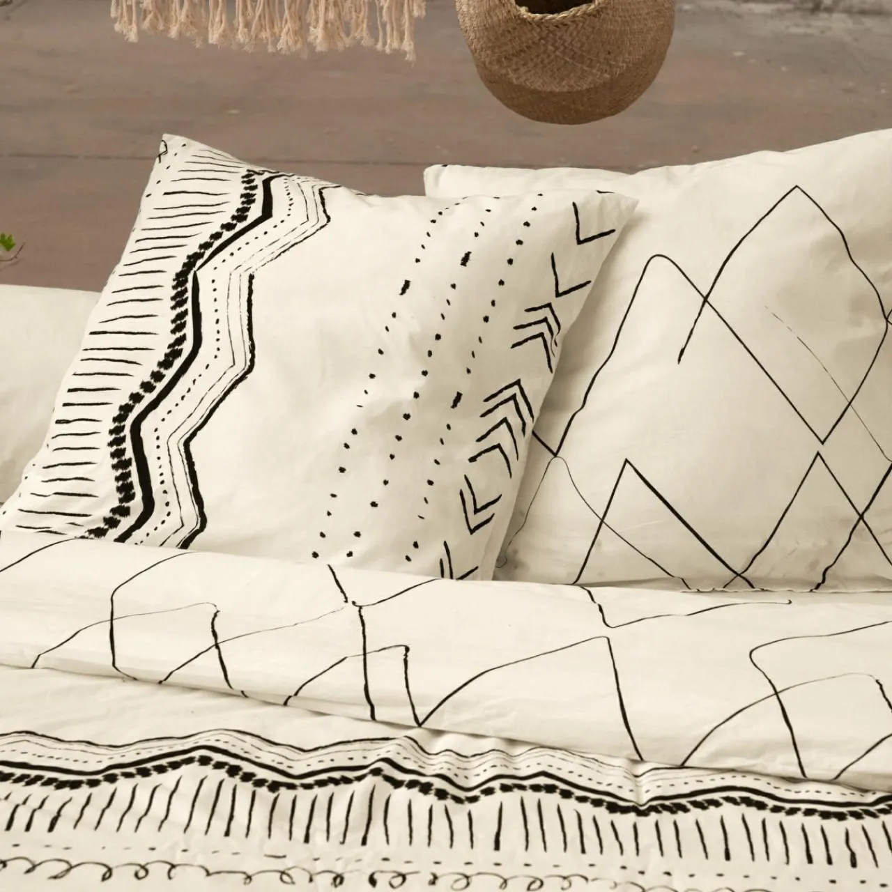 Parure De Lit|Housse De Couette|L'EFFET PAPILLON Housse de couette et deux taies coton (260 x 240 cm) Berbère e Noir