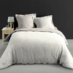 Parure De Lit|Housse De Couette|douceur d'intu017drieur Housse de couette et deux taies d'oreiller percale de coton (240 x 220 cm) Eliot Beige