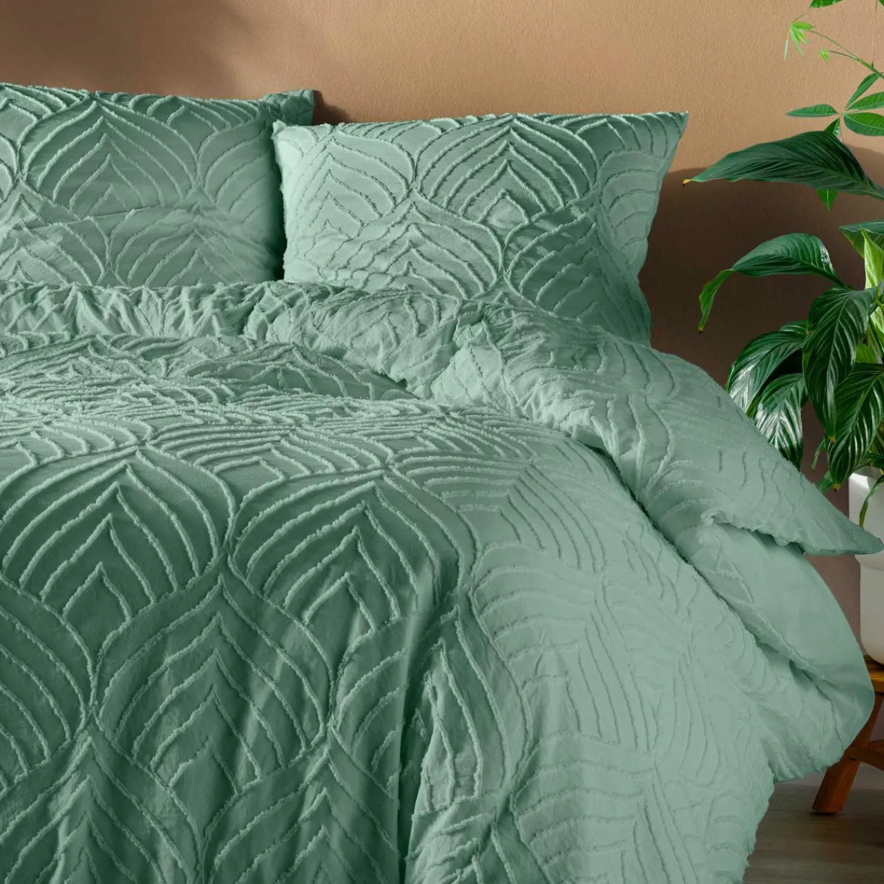 Parure De Lit|Housse De Couette|douceur d'intu017drieur Housse de couette et deux taies microfibre (240 x 220 cm) Heltie Vert sauge