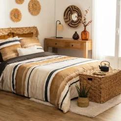 Parure De Lit|Housse De Couette|ATMOSPHERA Housse de couette et deux taies percale de coton (260 x 240 cm) Hana Jaune ocre