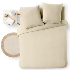 Parure De Lit|Housse De Couette|douceur d'intu017drieur Housse de couette et deux taies d'oreiller coton (240 x 220 cm) Meline sable Beige
