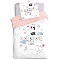 Linge De Lit Enfant|Linge De Lit Enfant|Atmosphera createur d'interieur for kids Housse de couette et une taie enfant coton (140 x 200 cm) Licorne Rose