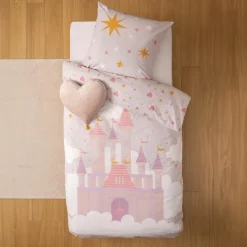 Linge De Lit Enfant|Linge De Lit Enfant|ATMOSPHERA Housse de couette et une taie enfant coton (140 x 200 cm) Château Rose